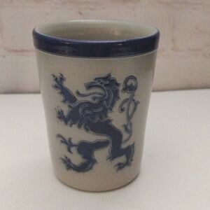 Vintage Goebel Merkelbach Saltzglasur Salt Glazed Cup Blue Lion West Germany